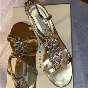 Lord and Taylor gold heels w/ crystals